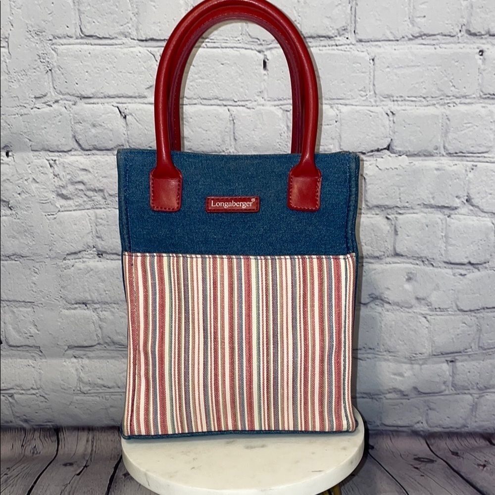 Longaberger Red and Blue Striped Tote Denim
